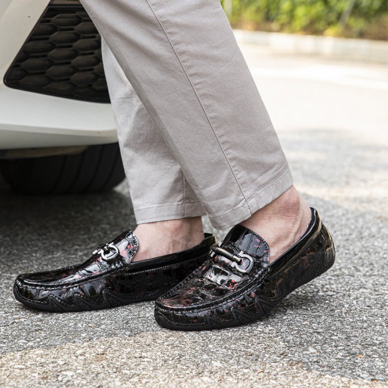 Herenloafers Luxe Crocmoc Lederen Loafers Met Krokodillenmotief - Bordeauxrood