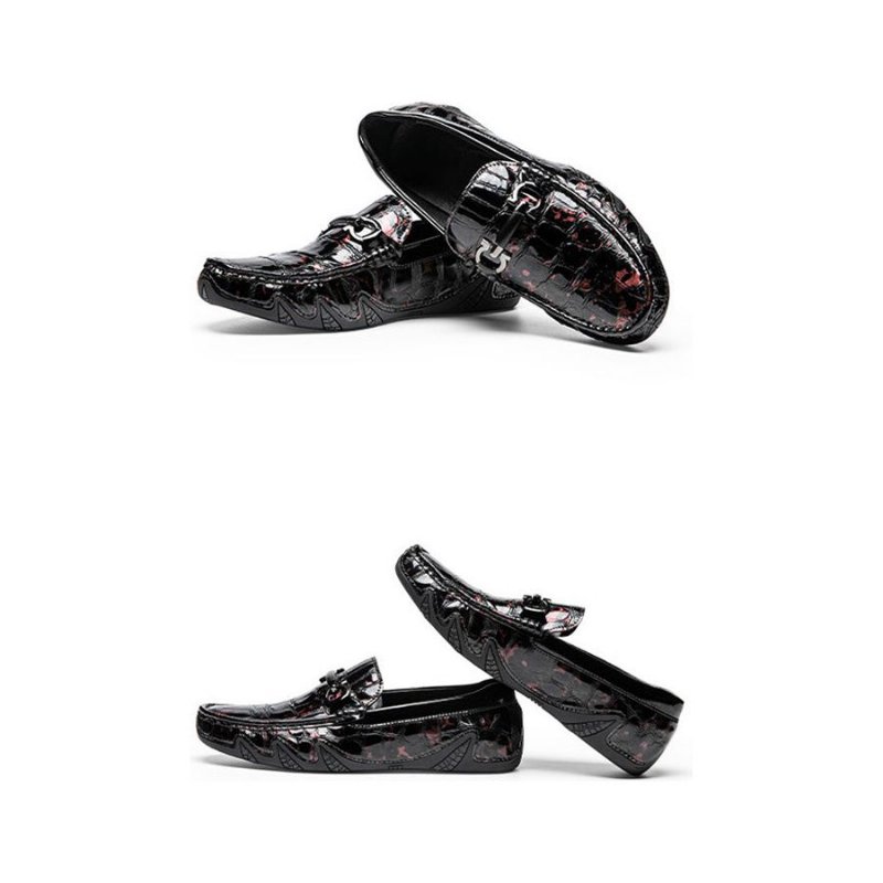 Herenloafers Luxe Crocmoc Lederen Loafers Met Krokodillenmotief - Bordeauxrood