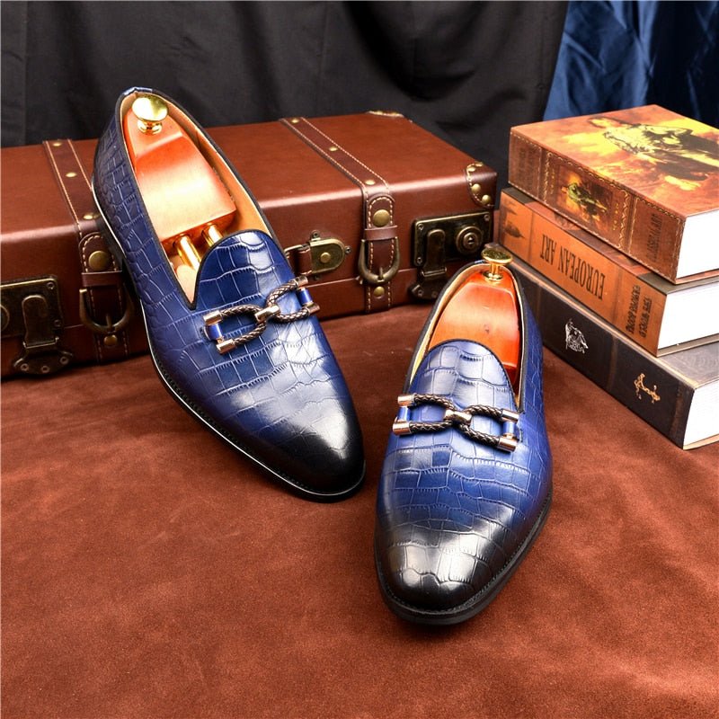 Herenloafers Luxe Krokodillenleer Instapbrogueschoenen - Blauw