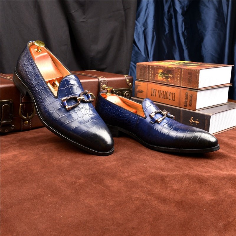 Herenloafers Luxe Krokodillenleer Instapbrogueschoenen - Blauw