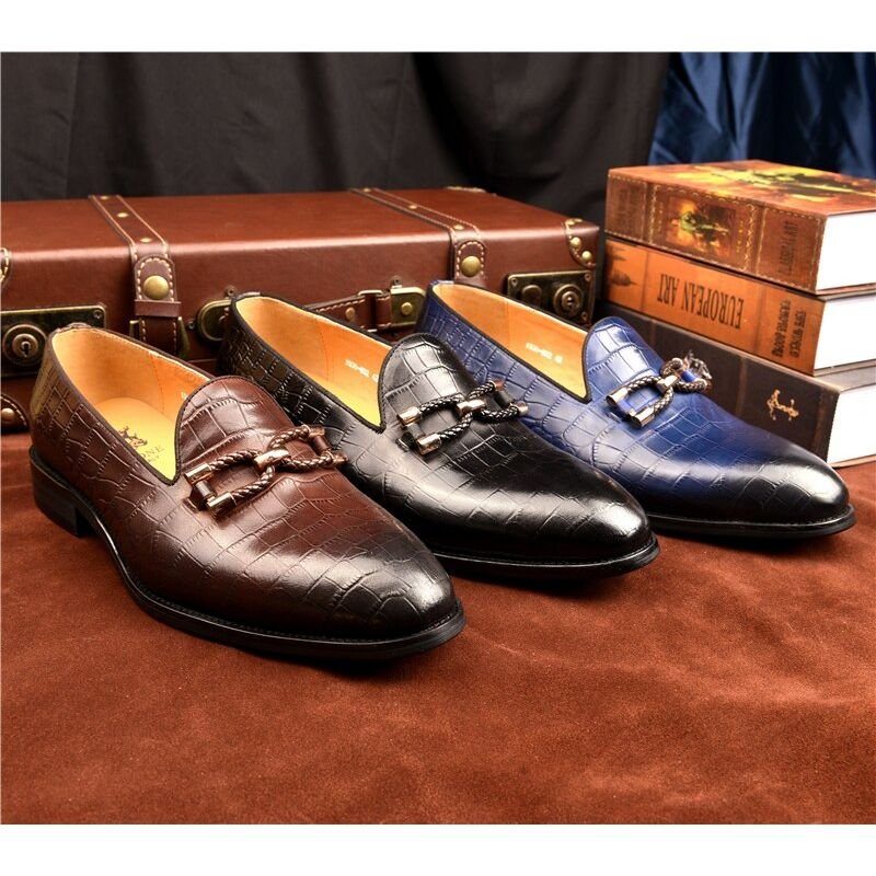 Herenloafers Luxe Krokodillenleer Instapbrogueschoenen - Koffie