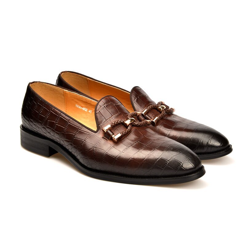 Herenloafers Luxe Krokodillenleer Instapbrogueschoenen - Koffie