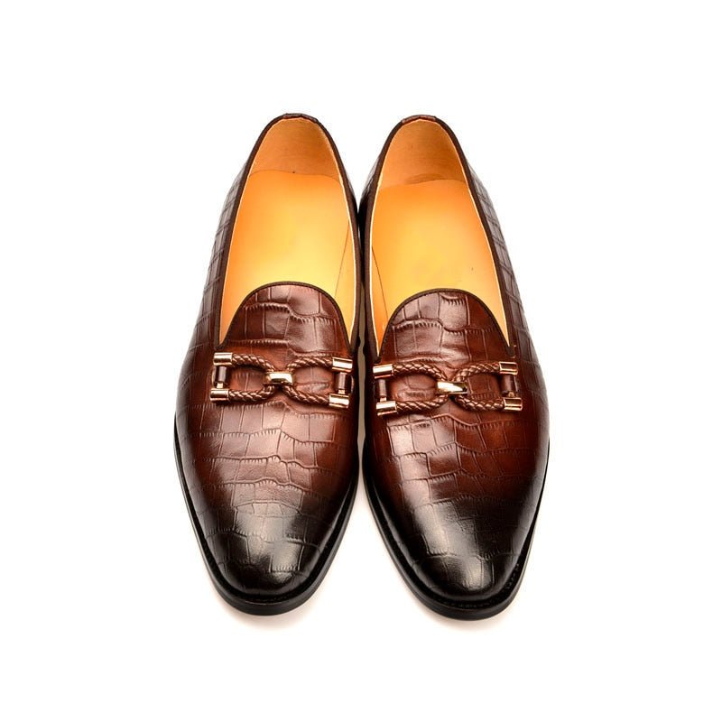 Herenloafers Luxe Krokodillenleer Instapbrogueschoenen - Koffie