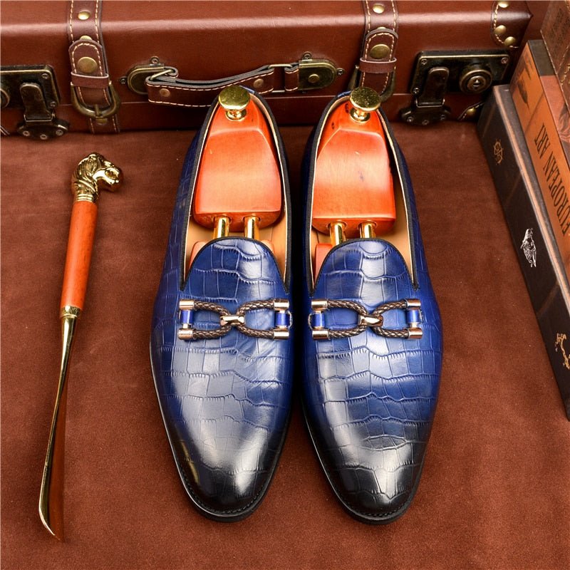 Herenloafers Luxe Krokodillenleer Instapbrogueschoenen - Blauw