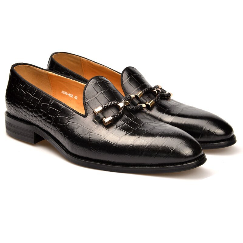 Herenloafers Luxe Krokodillenleer Instapbrogueschoenen - Zwart