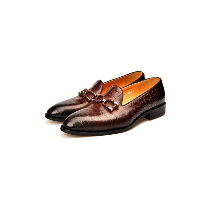 Herenloafers Luxe Krokodillenleer Instapbrogueschoenen - Koffie