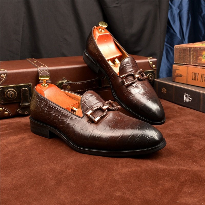 Herenloafers Luxe Krokodillenleer Instapbrogueschoenen - Koffie