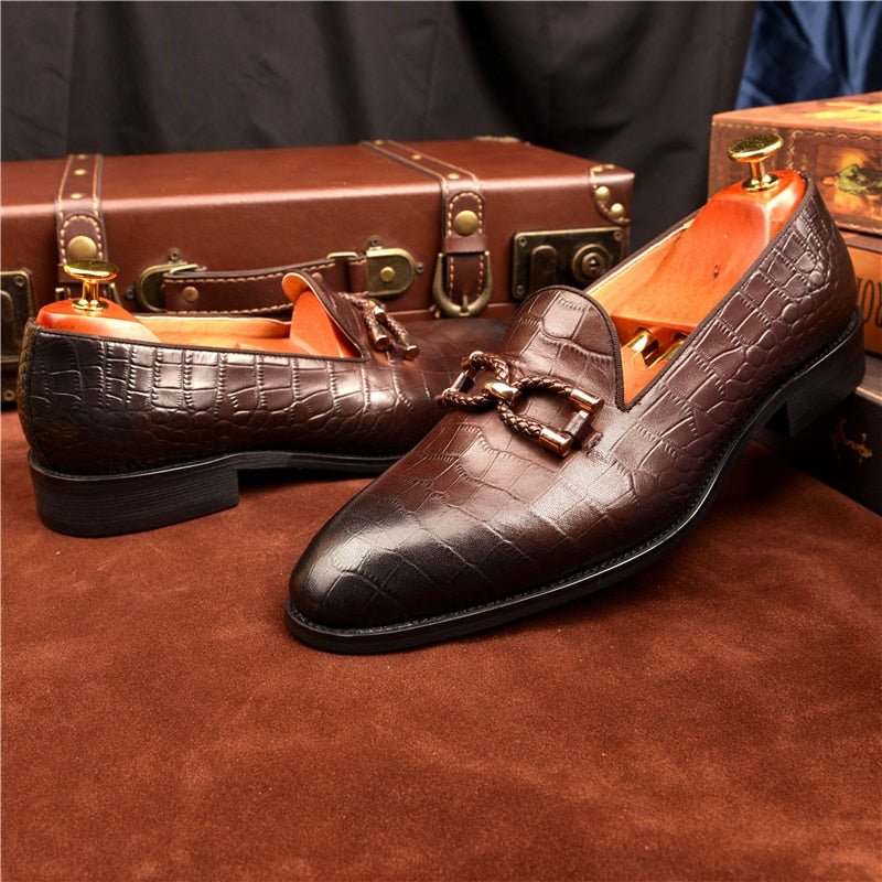 Herenloafers Luxe Krokodillenleer Instapbrogueschoenen - Koffie