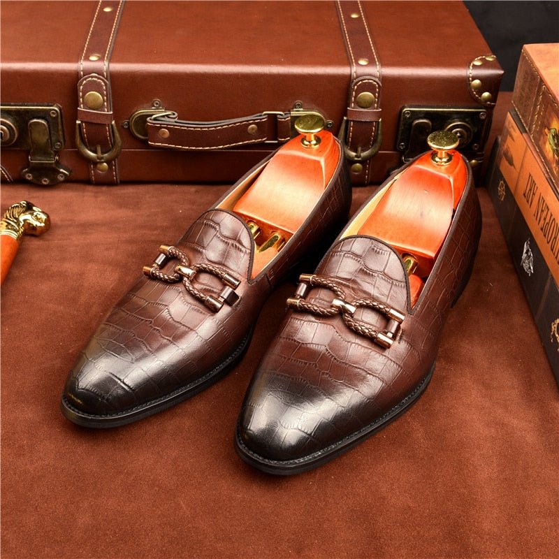 Herenloafers Luxe Krokodillenleer Instapbrogueschoenen - Koffie