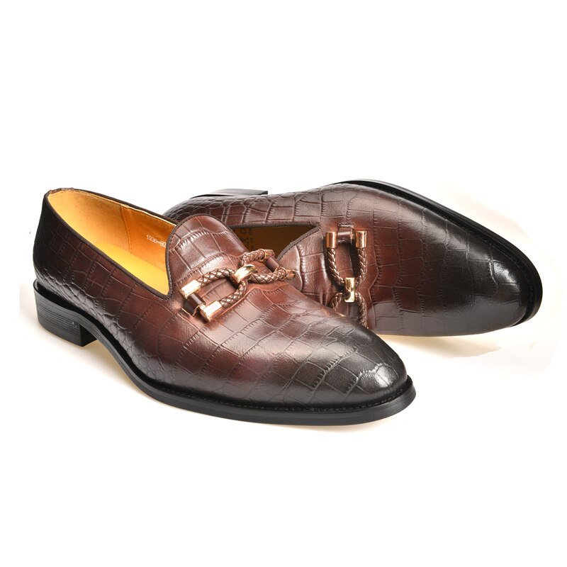 Herenloafers Luxe Krokodillenleer Instapbrogueschoenen - Koffie