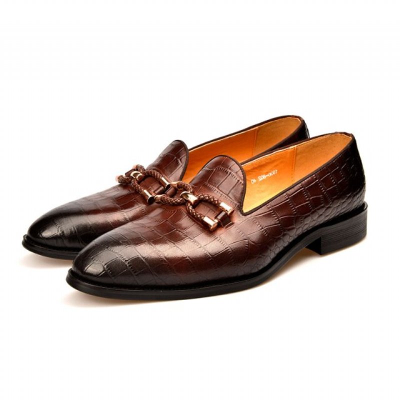 Herenloafers Luxe Krokodillenleer Instapbrogueschoenen - Koffie