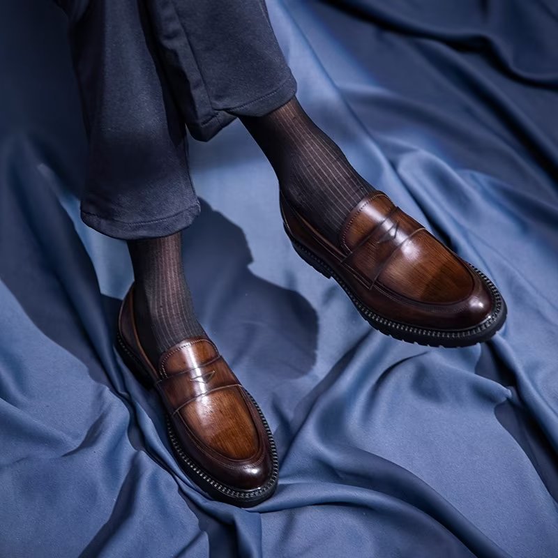 Herenloafers Luxe Leren Chique Instapschoenen - Koffie