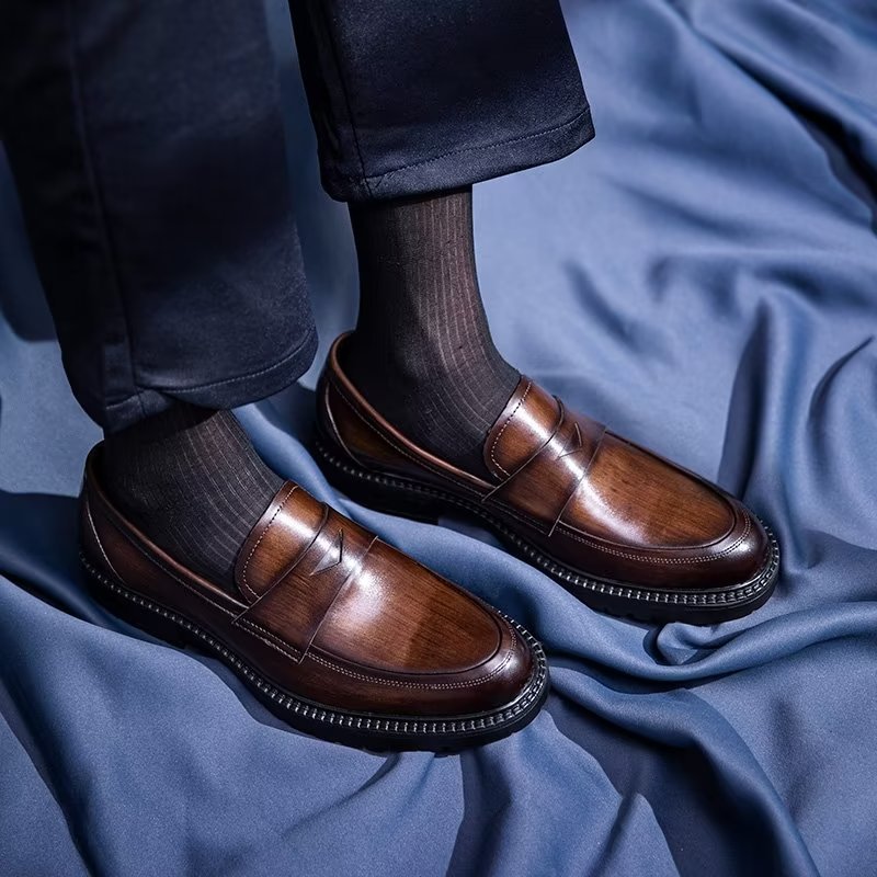 Herenloafers Luxe Leren Chique Instapschoenen - Koffie