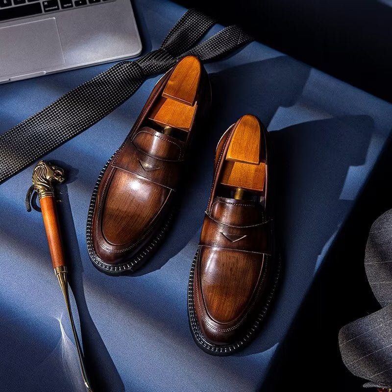 Herenloafers Luxe Leren Chique Instapschoenen - Koffie