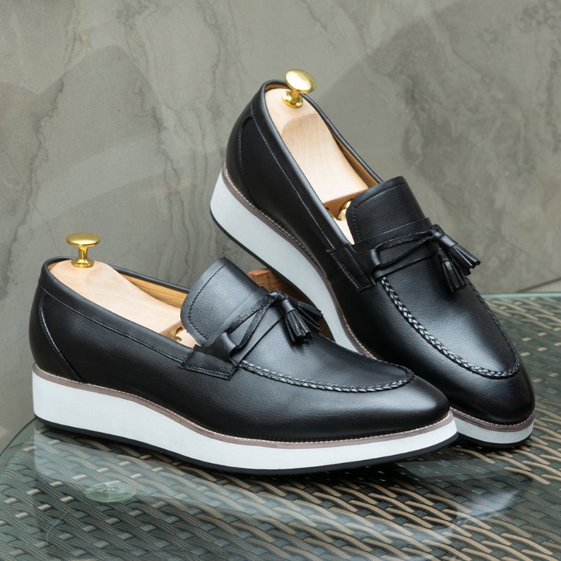 Herenloafers Luxe Leren Elegante Loafers Met Kwastjes - Zwart