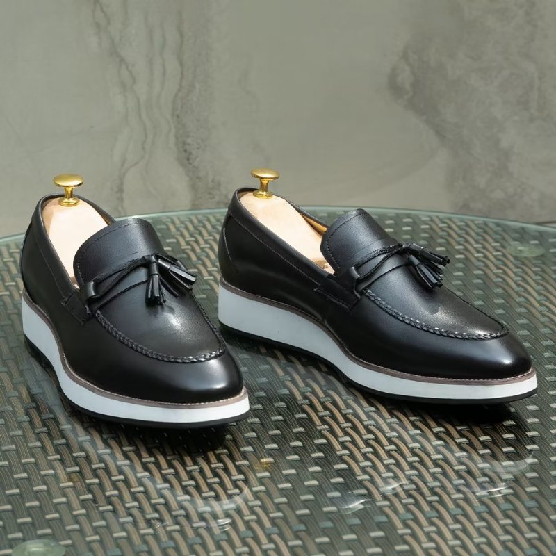 Herenloafers Luxe Leren Elegante Loafers Met Kwastjes - Zwart