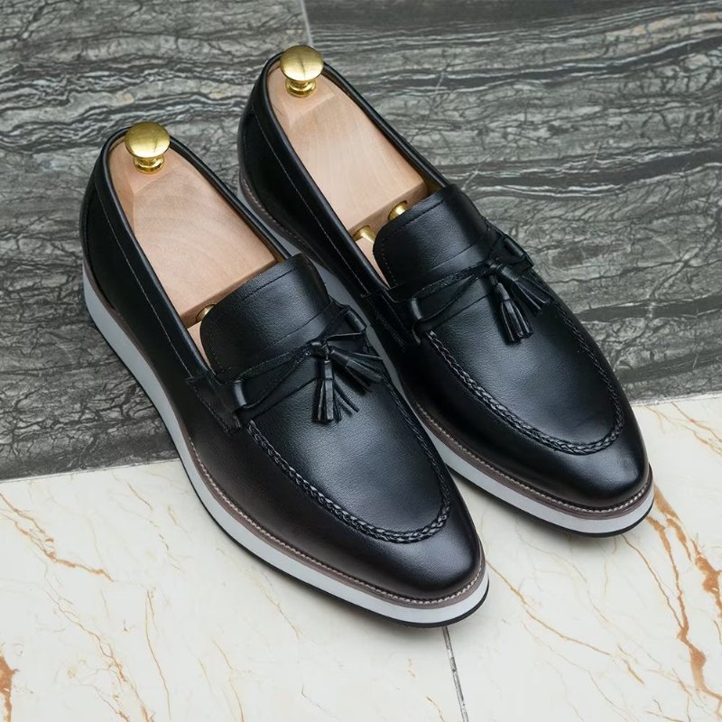 Herenloafers Luxe Leren Elegante Loafers Met Kwastjes - Zwart