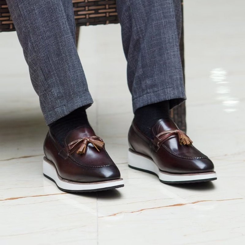 Herenloafers Luxe Leren Elegante Loafers Met Kwastjes - Koffie