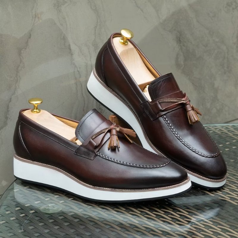 Herenloafers Luxe Leren Elegante Loafers Met Kwastjes - Koffie