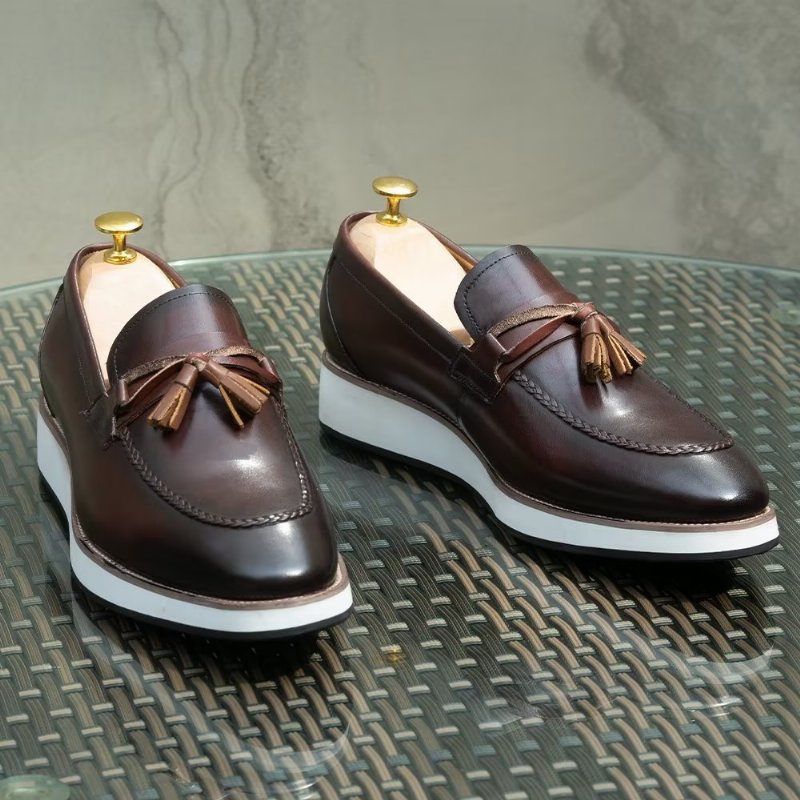 Herenloafers Luxe Leren Elegante Loafers Met Kwastjes - Koffie