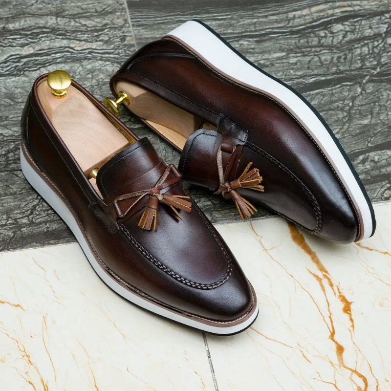 Herenloafers Luxe Leren Elegante Loafers Met Kwastjes - Koffie