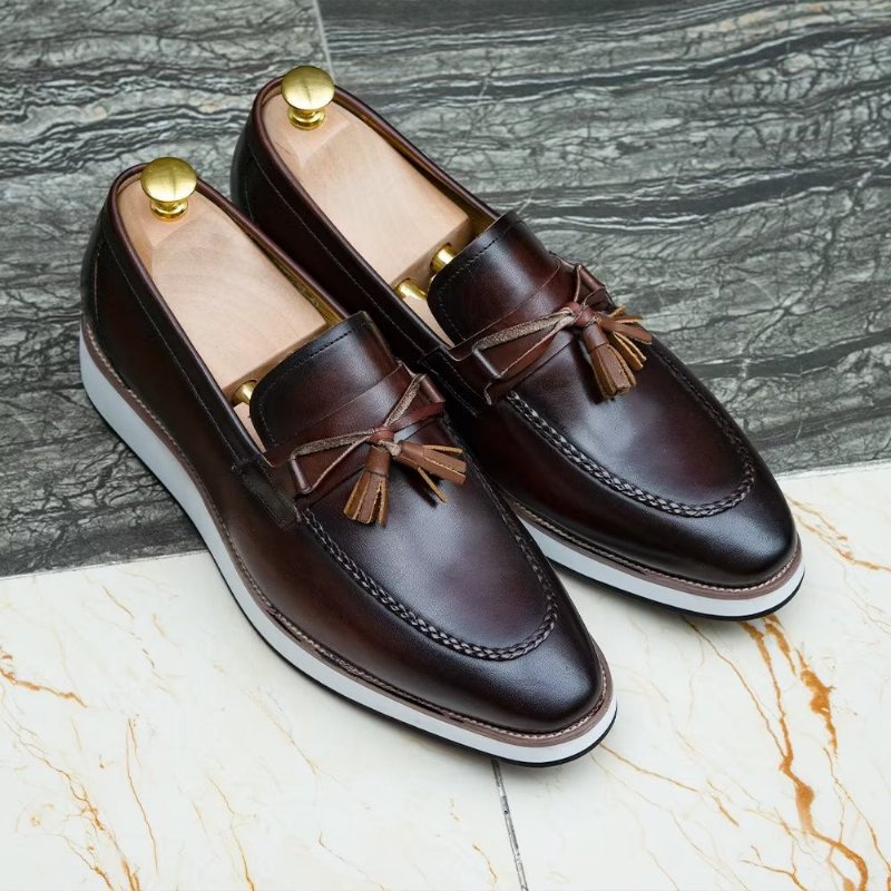 Herenloafers Luxe Leren Elegante Loafers Met Kwastjes - Koffie