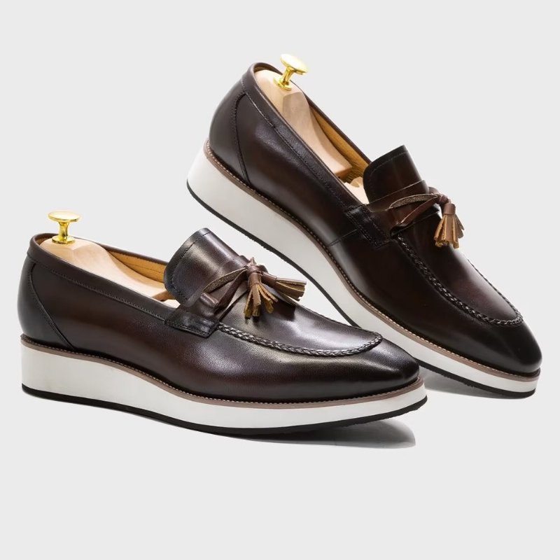 Herenloafers Luxe Leren Elegante Loafers Met Kwastjes - Koffie