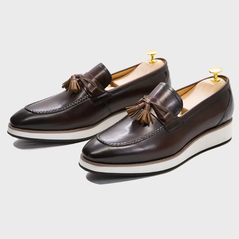 Herenloafers Luxe Leren Elegante Loafers Met Kwastjes - Koffie