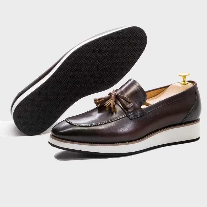 Herenloafers Luxe Leren Elegante Loafers Met Kwastjes - Koffie