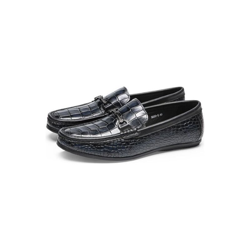 Herenloafers Luxe Leren Penny-loafers Met Alligatorprint - Blauw