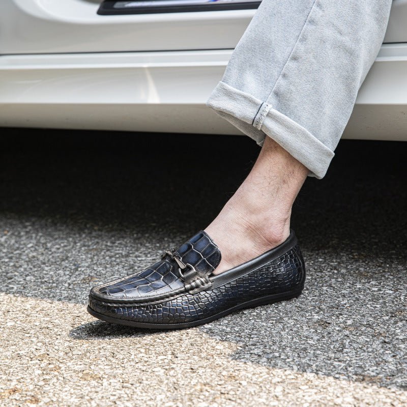 Herenloafers Luxe Leren Penny-loafers Met Alligatorprint - Blauw