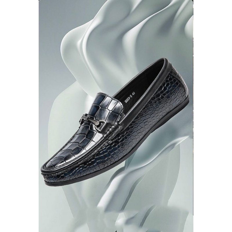 Herenloafers Luxe Leren Penny-loafers Met Alligatorprint - Blauw