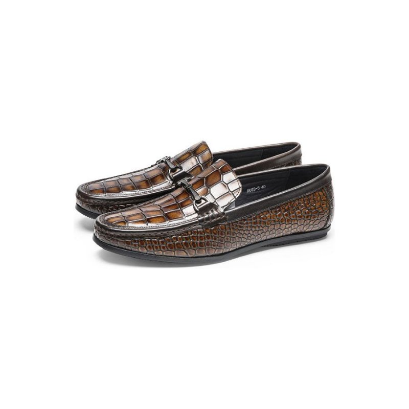 Herenloafers Luxe Leren Penny-loafers Met Alligatorprint - Bruin