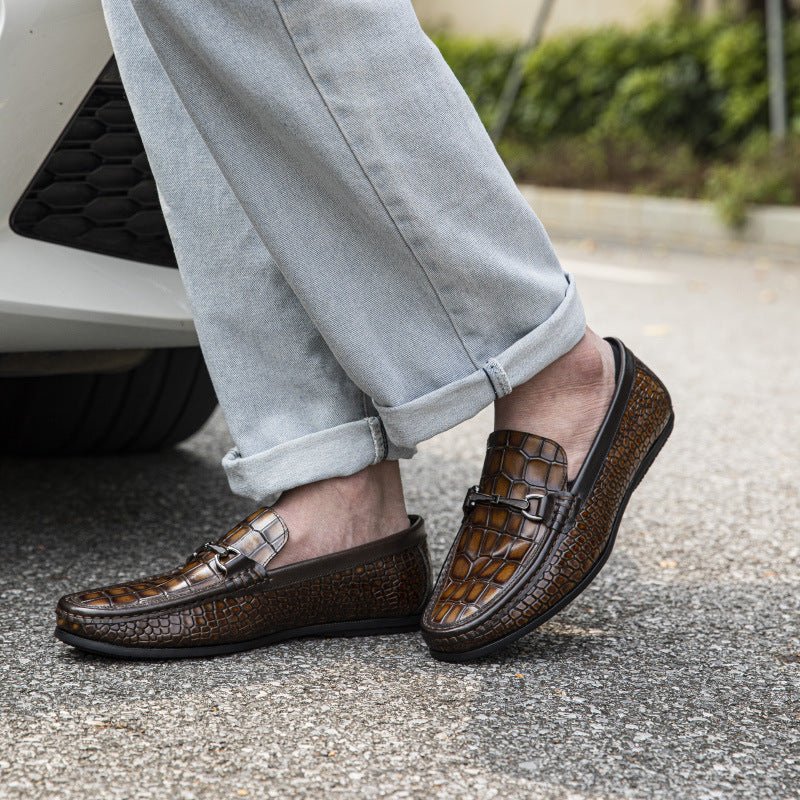 Herenloafers Luxe Leren Penny-loafers Met Alligatorprint - Bruin