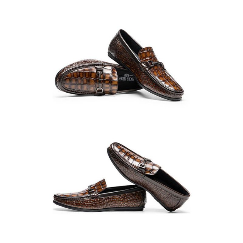 Herenloafers Luxe Leren Penny-loafers Met Alligatorprint - Bruin