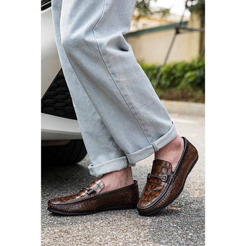 Herenloafers Luxe Leren Penny-loafers Met Alligatorprint - Bruin