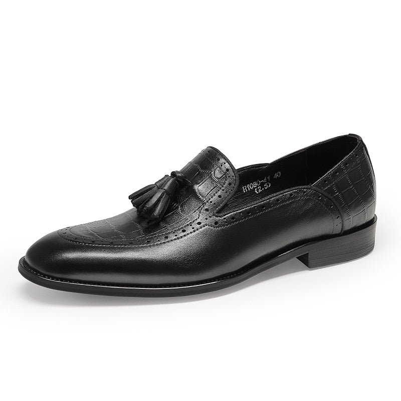 Herenloafers Retro Chic Exotische Brogue-loafers Leer Met Kwastjes - Zwart