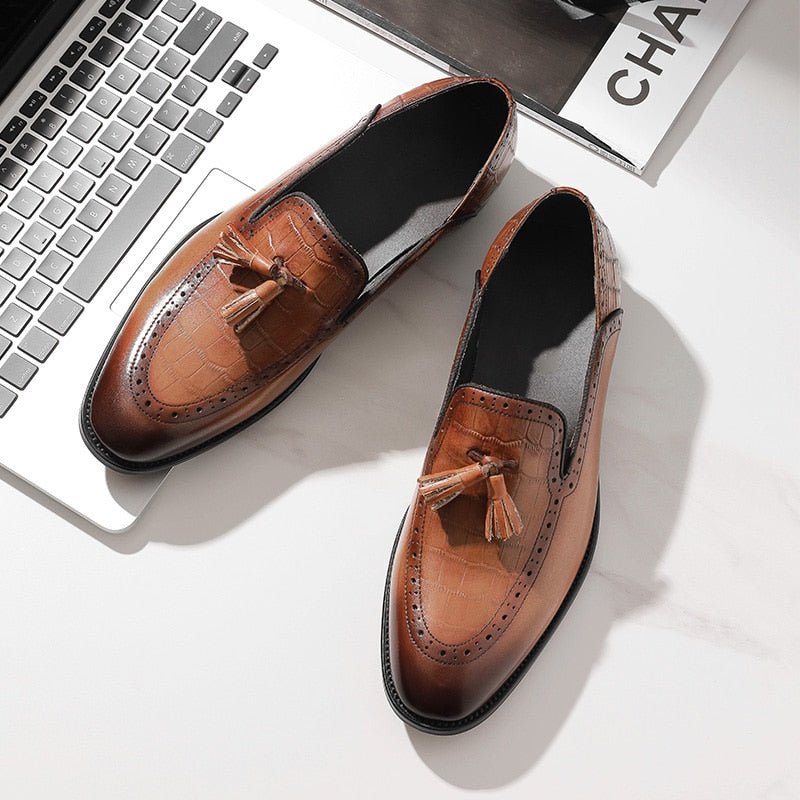 Herenloafers Retro Chic Exotische Brogue-loafers Leer Met Kwastjes - Koffie