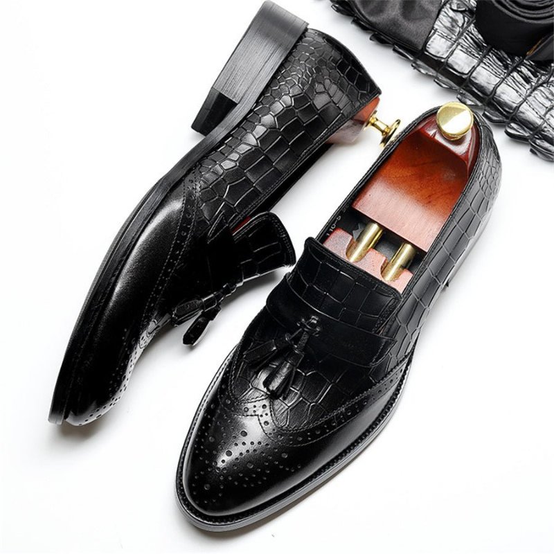 Herenloafers Vintage Broguekledingschoenen Met Kwastjes - Zwart