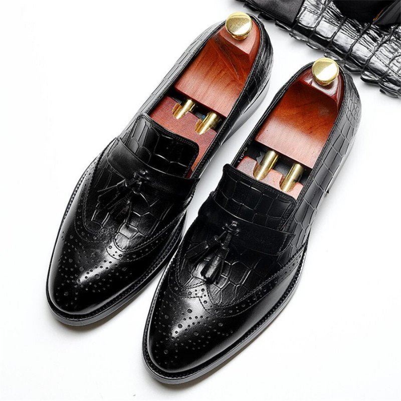 Herenloafers Vintage Broguekledingschoenen Met Kwastjes - Zwart