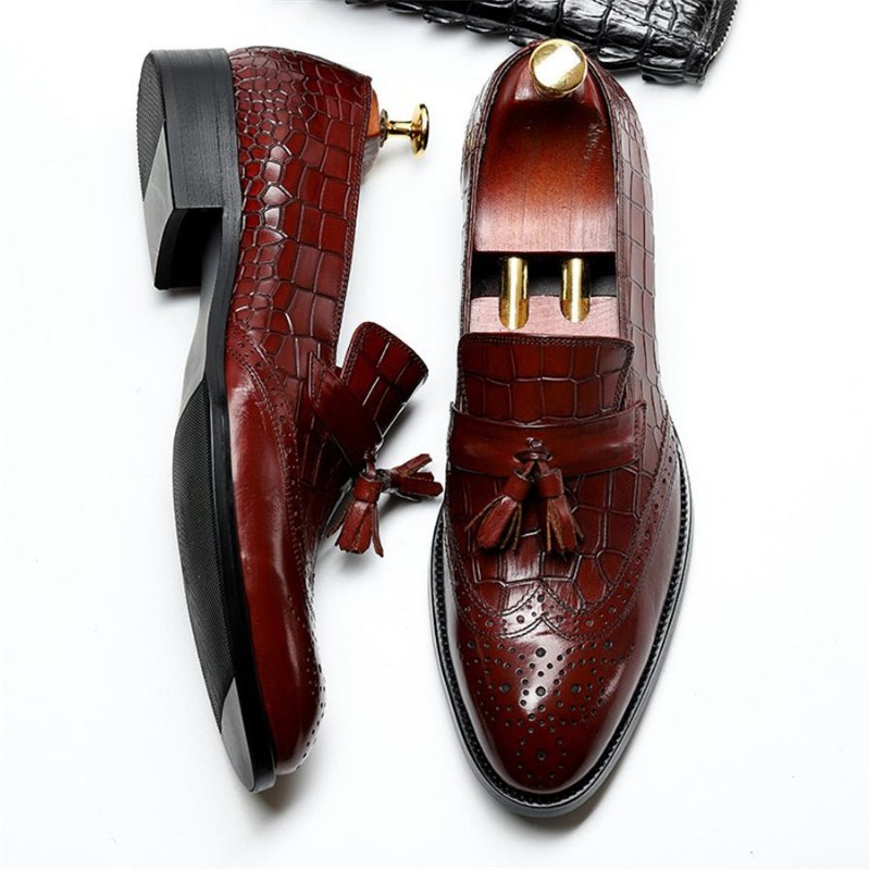 Herenloafers Vintage Broguekledingschoenen Met Kwastjes - Rood