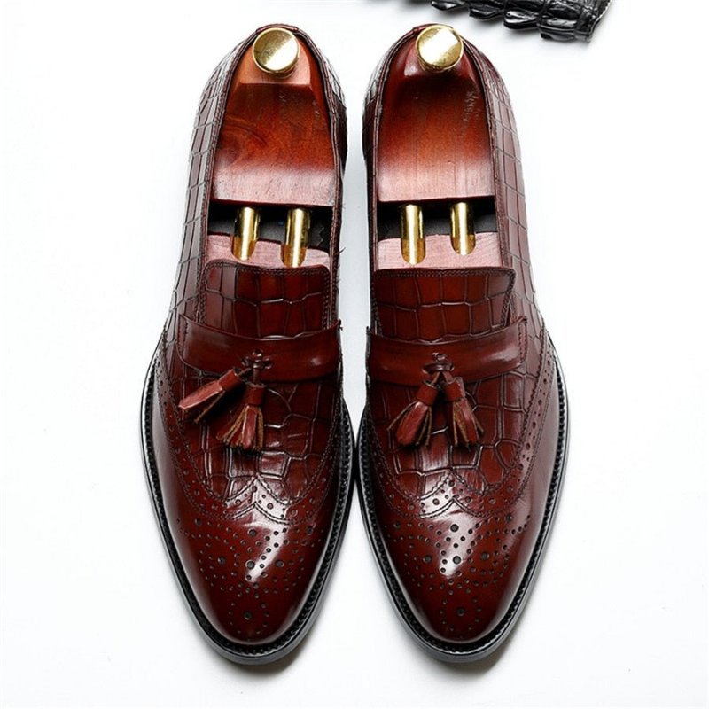 Herenloafers Vintage Broguekledingschoenen Met Kwastjes - Rood