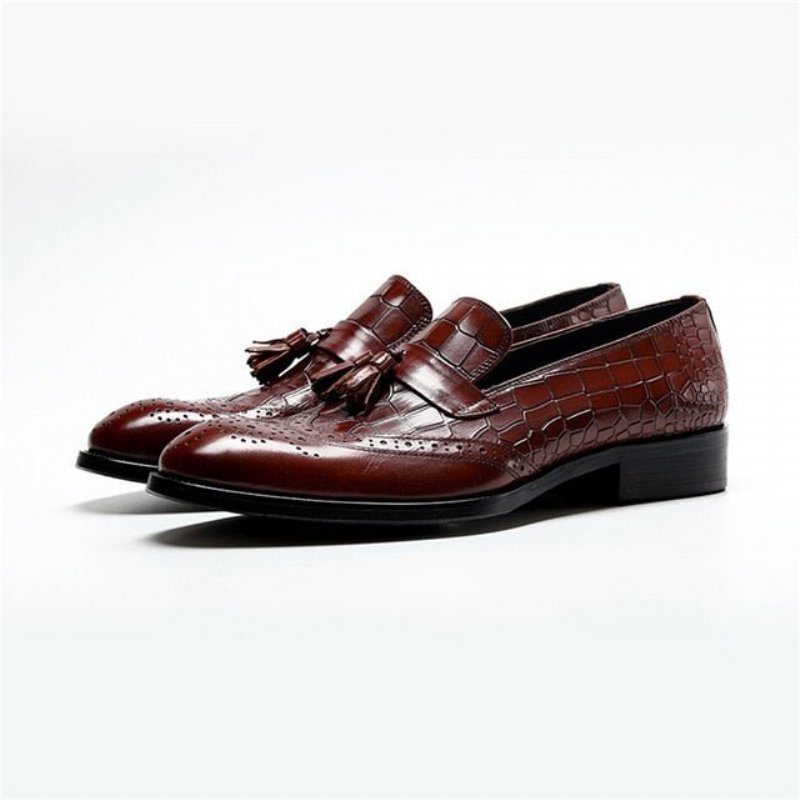 Herenloafers Vintage Broguekledingschoenen Met Kwastjes - Rood