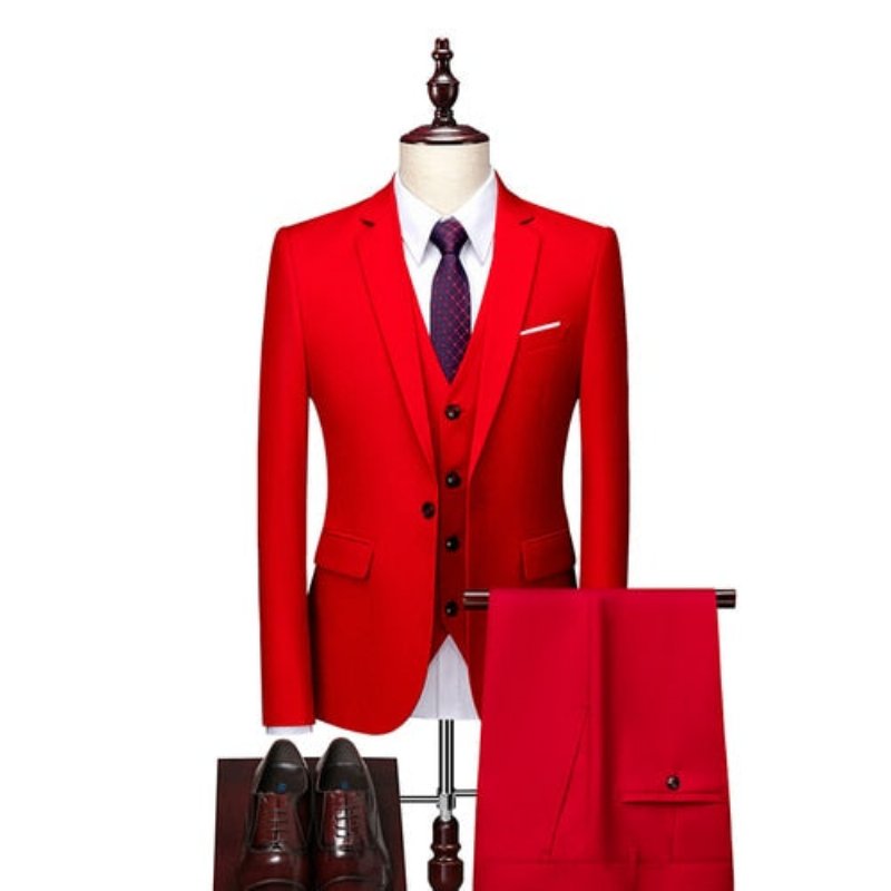 Herenpakken Acetaat Blazer Broekpak Set - Rood