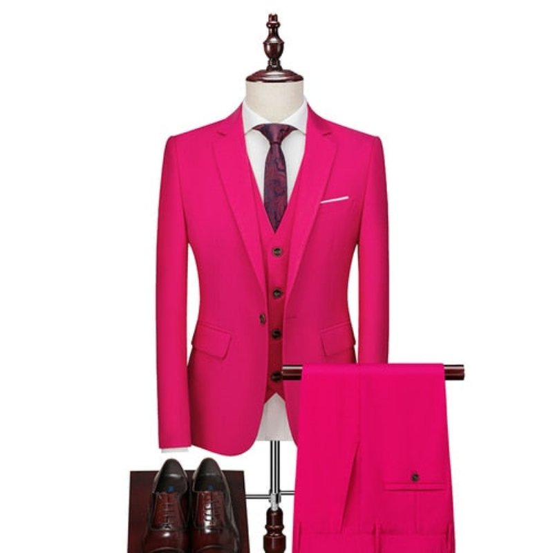 Herenpakken Acetaat Blazer Broekpak Set - Roze