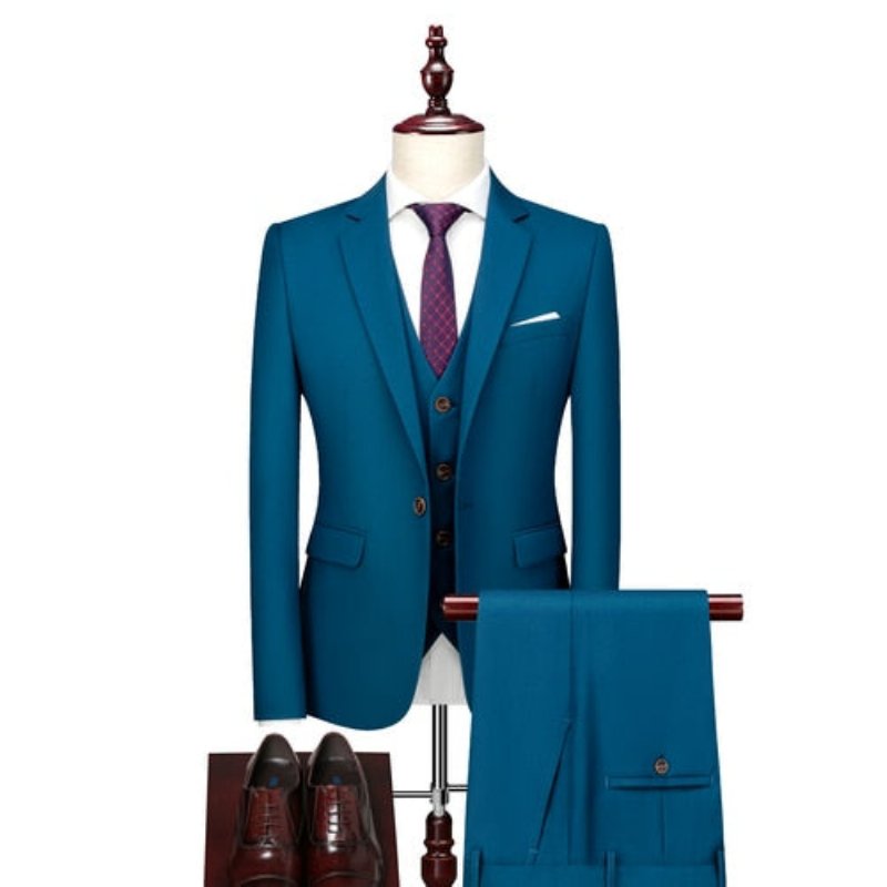 Herenpakken Acetaat Blazer Broekpak Set - Marineblauw