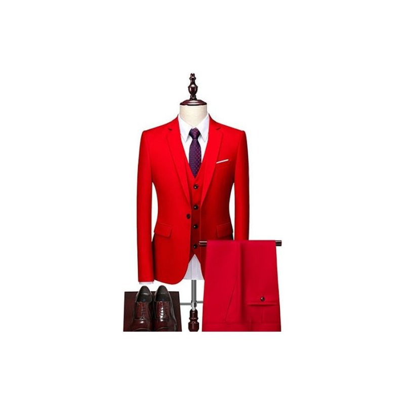 Herenpakken Acetaat Blazer Broekpak Set - Rood