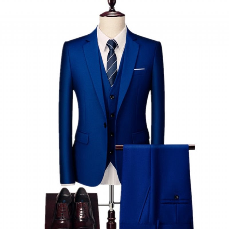 Herenpakken Acetaat Blazer Broekpak Set - Marineblauw