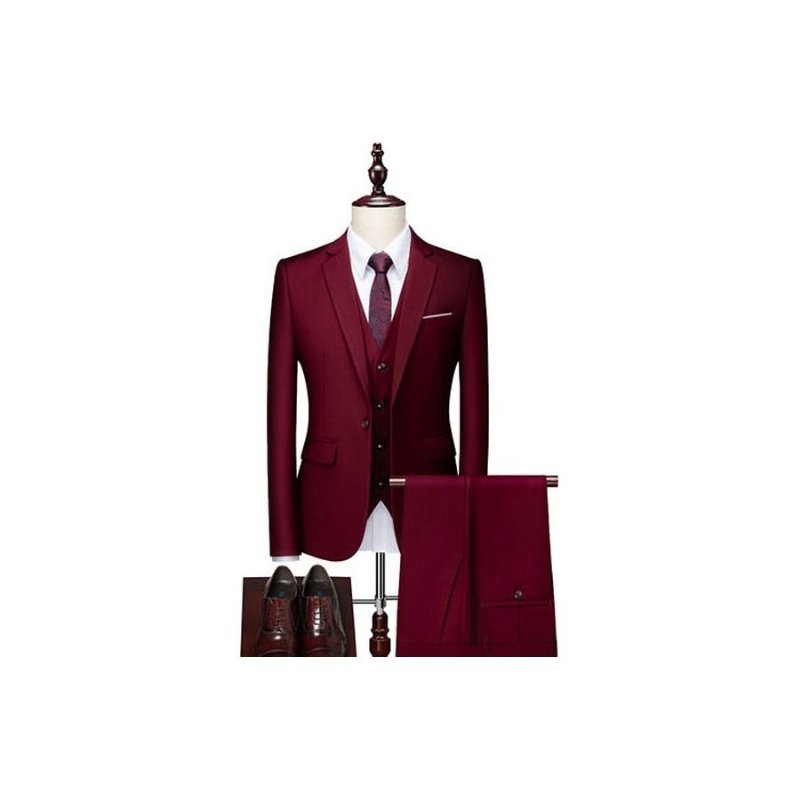 Herenpakken Acetaat Blazer Broekpak Set - Bordeaux