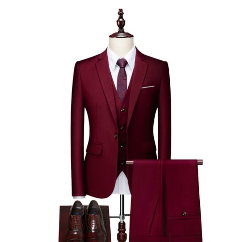 Herenpakken Acetaat Blazer Broekpak Set - Bordeaux